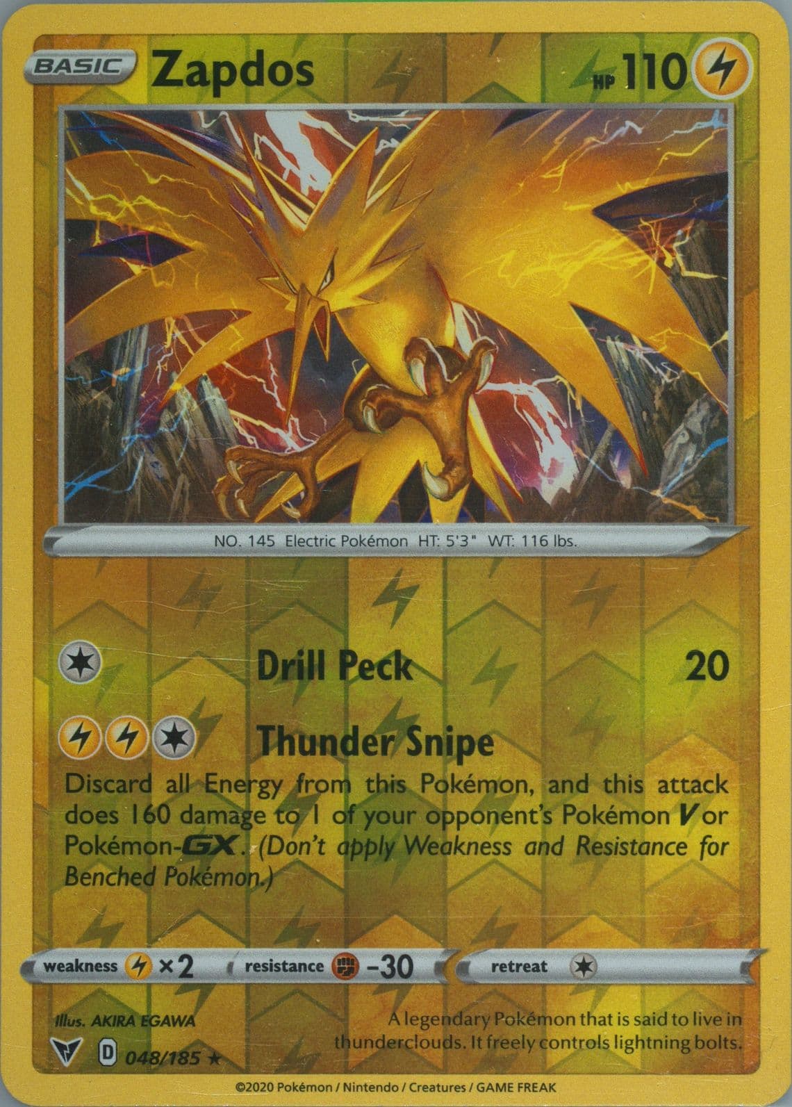 Zapdos-Reverse Foil (048) 2020 Pokemon Sword & Shield Vivid Voltage