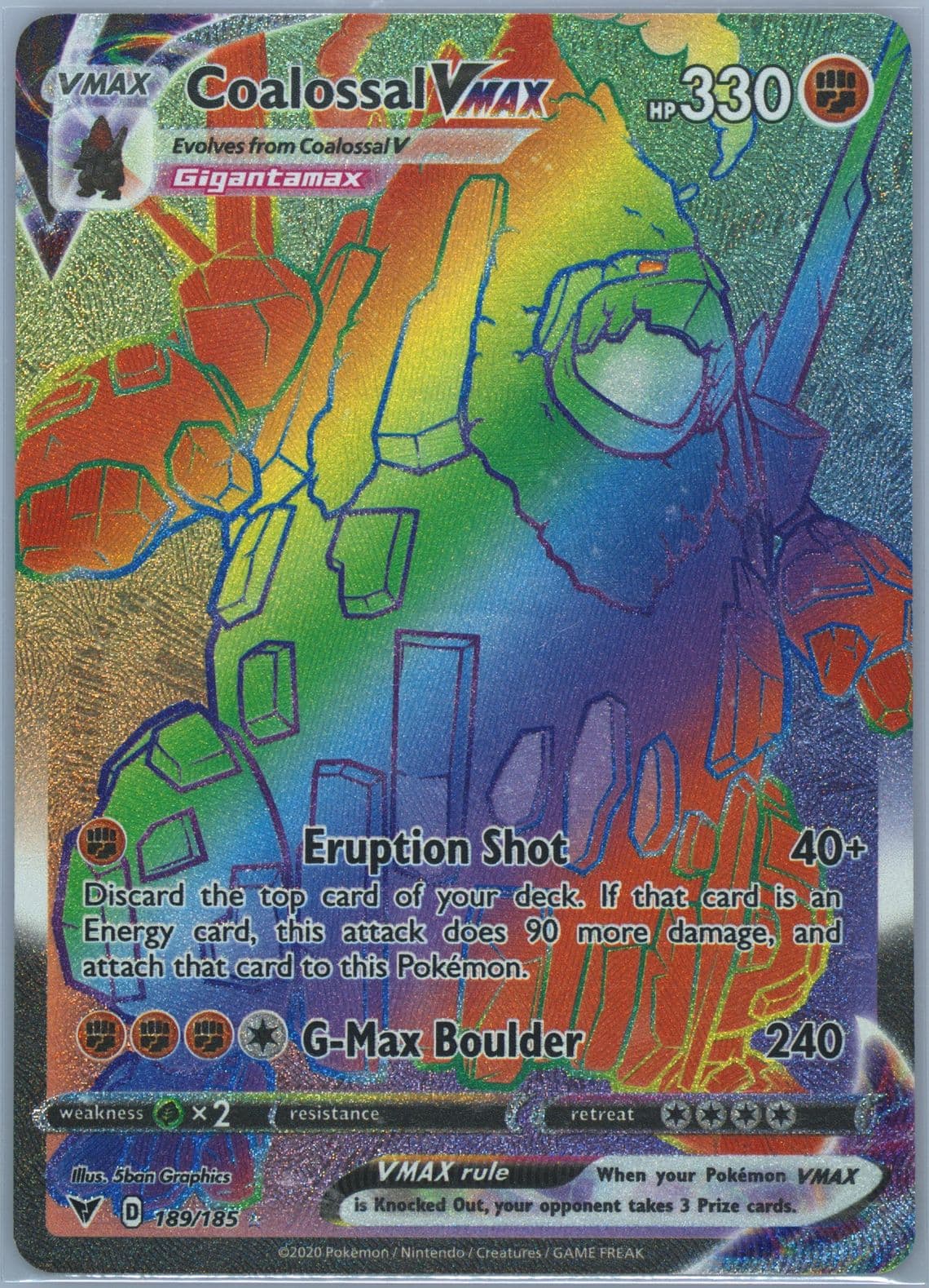 Full Art/Coalossal Vmax Secret (189) 2020 Pokemon Sword & Shield Vivid Voltage