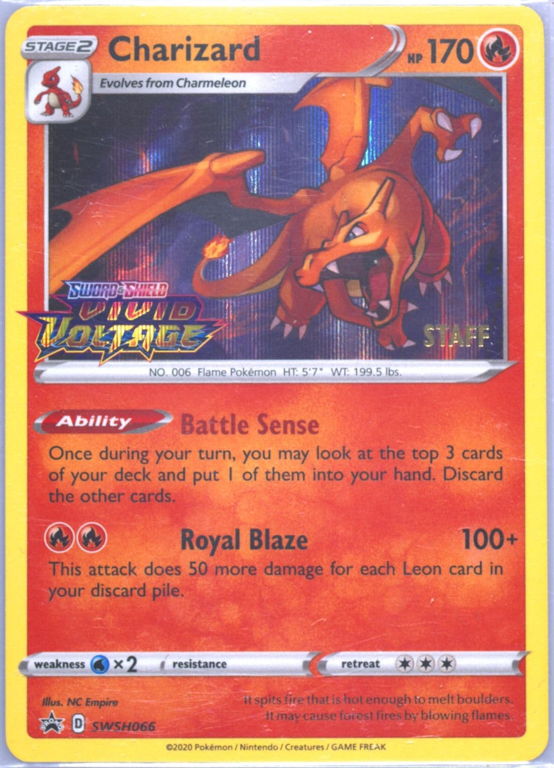 Charizard-Holo Prerelease-Staff (066) 2020 Pokemon Swsh Black Star Promo