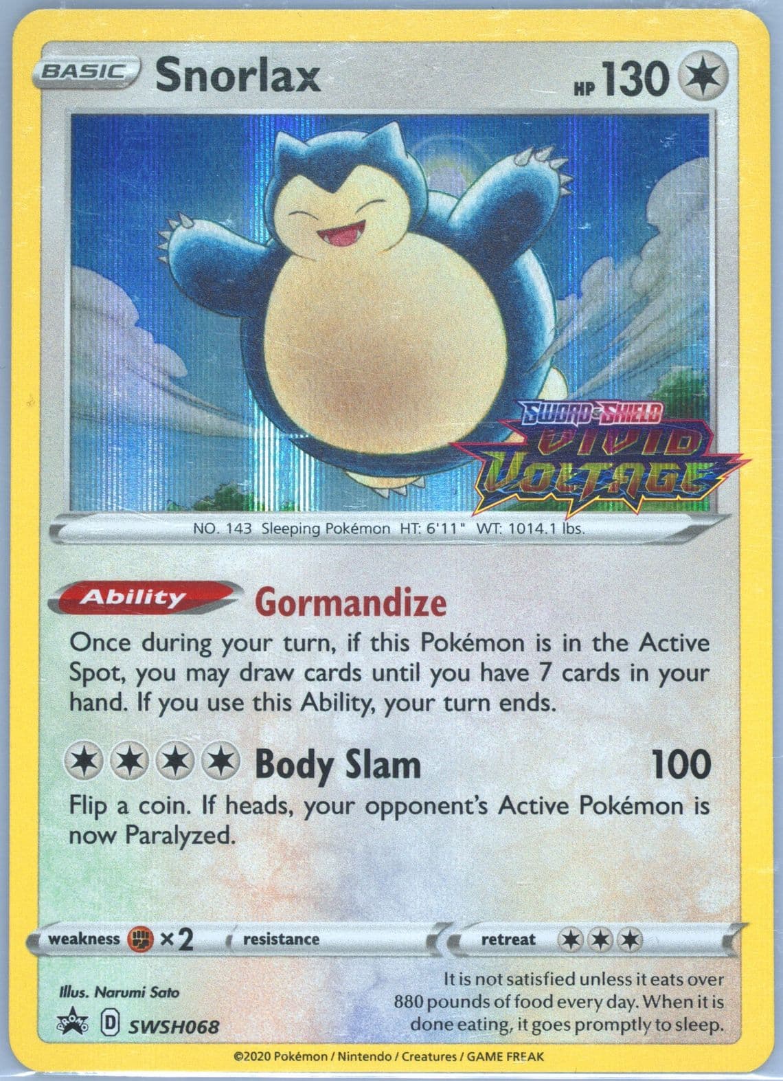 Snorlax-Holo Prerelease (068) 2020 Pokemon Swsh Black Star Promo
