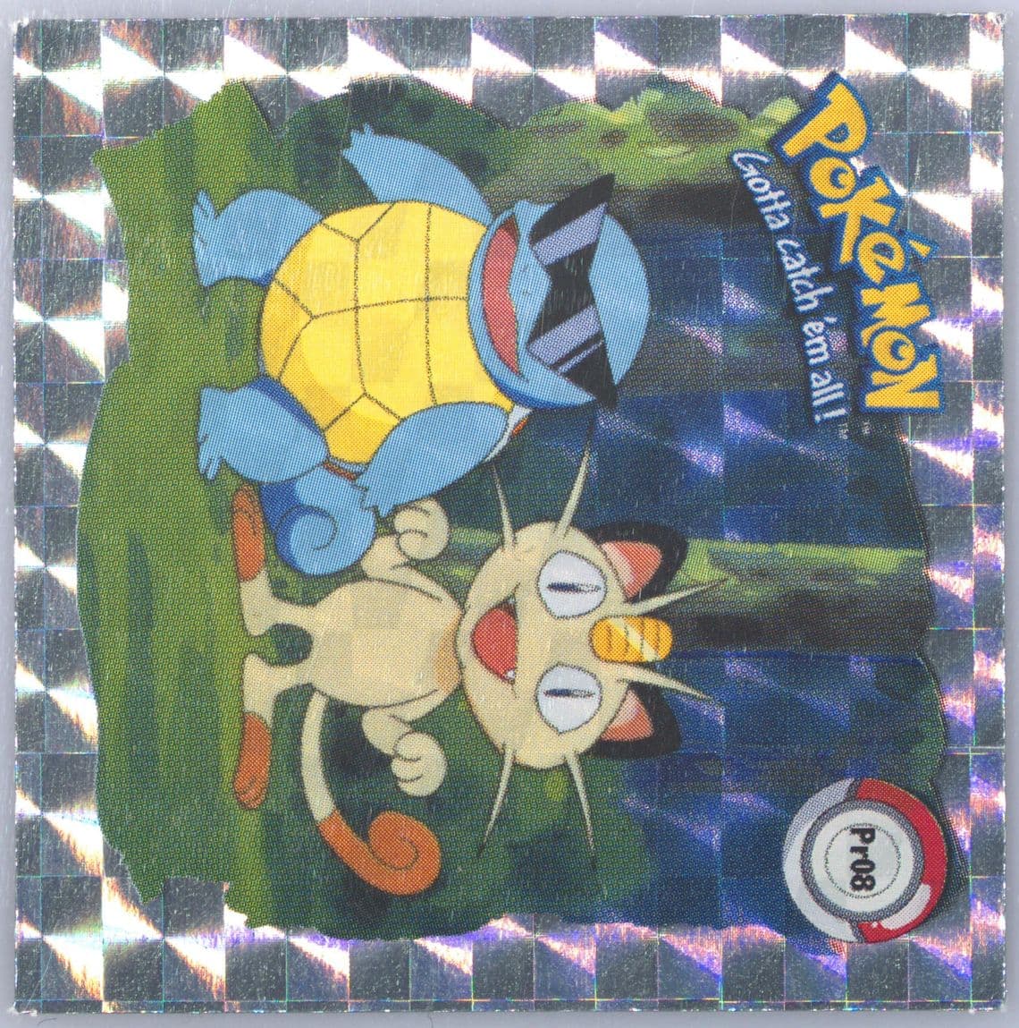 Squirtle & Meowth (PR08) 1999 Pokemon Stickers Series 1 Bonus Prism Stickers