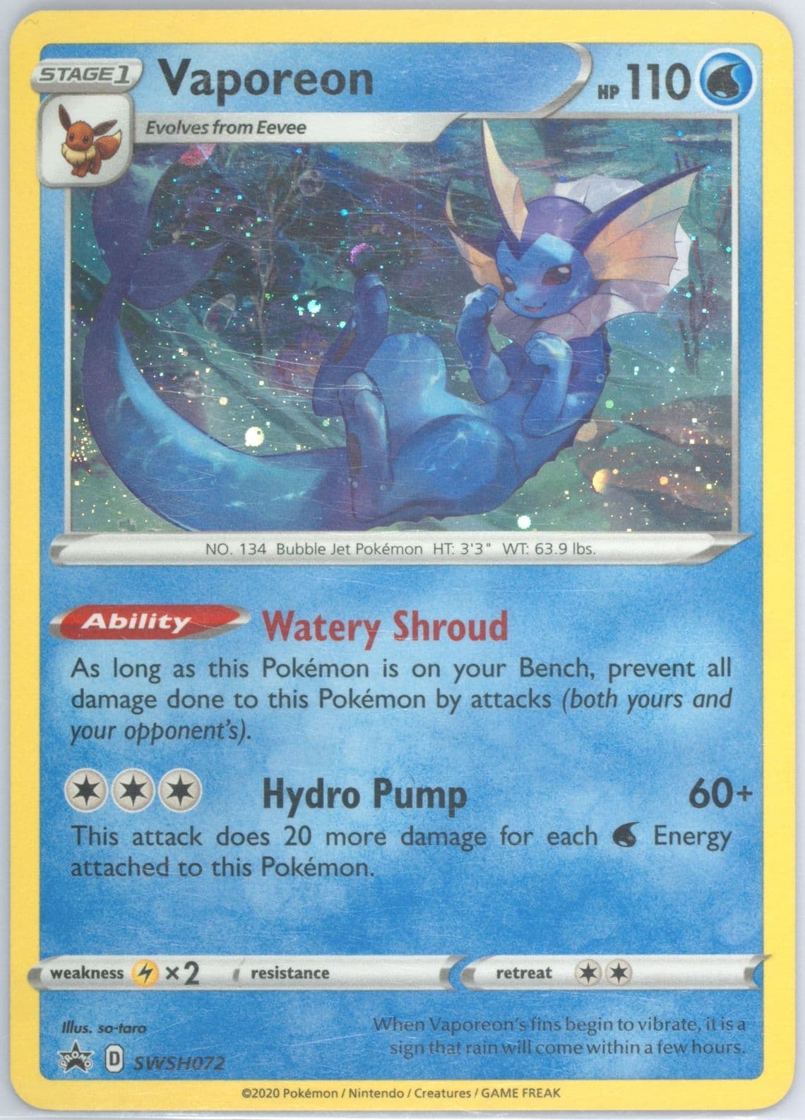 Vaporeon-Holo Triple Blisters Pack (072) 2020 Pokemon Swsh Black Star Promo