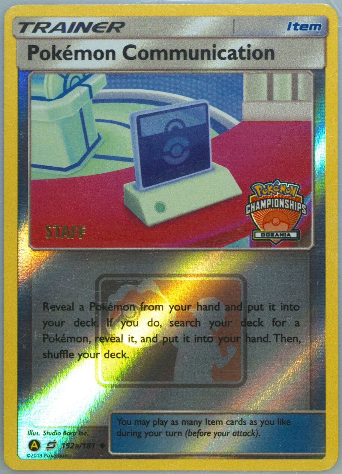 Pokemon Communication-Reverse Foil Yellow A Alternate Art 2019 Season International Championships Oceania Staff (152A) 2019 Pokemon Sun & Moon Team Up