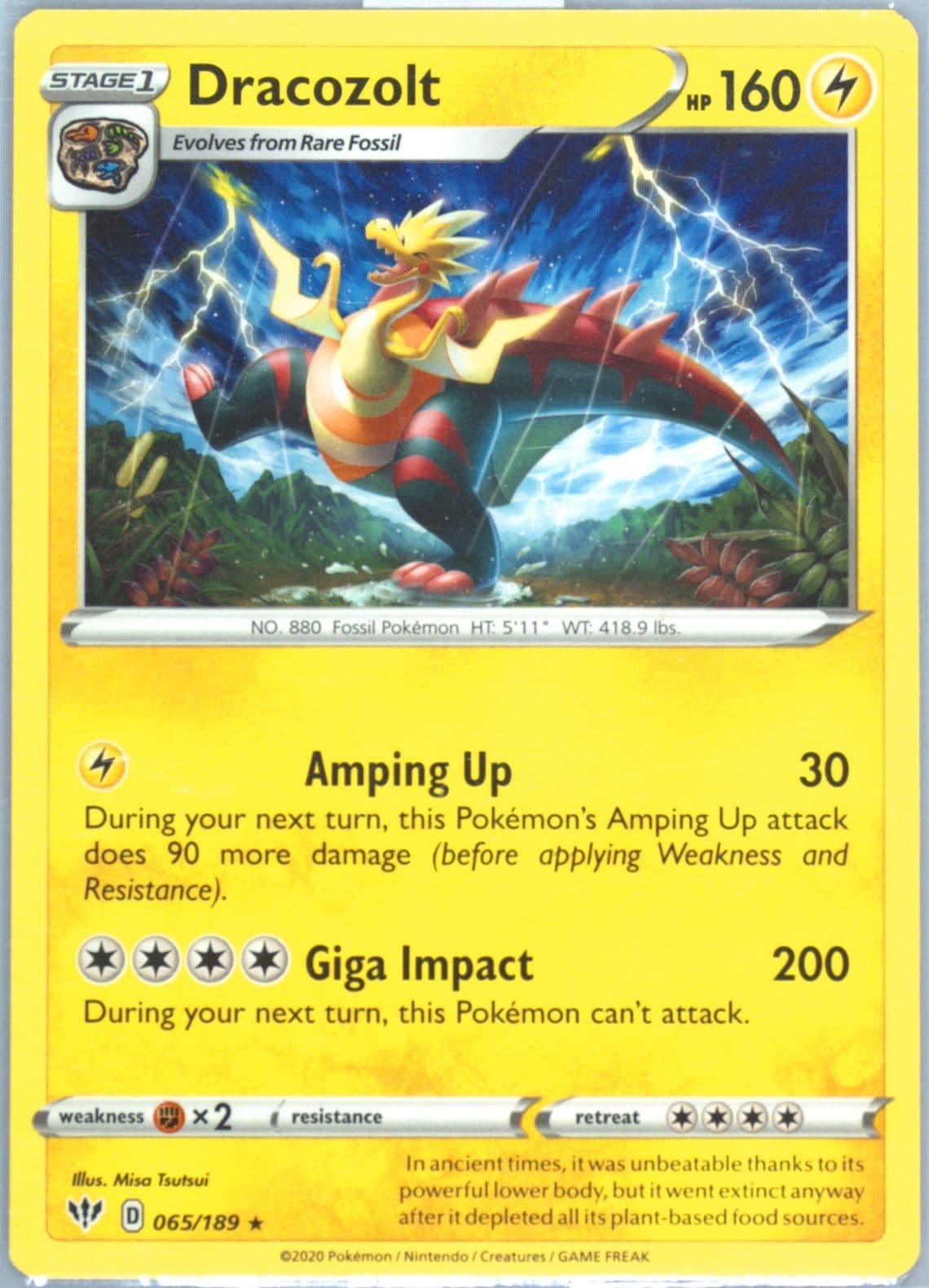 Dracozolt (065) 2020 Pokemon Sword & Shield Darkness Ablaze