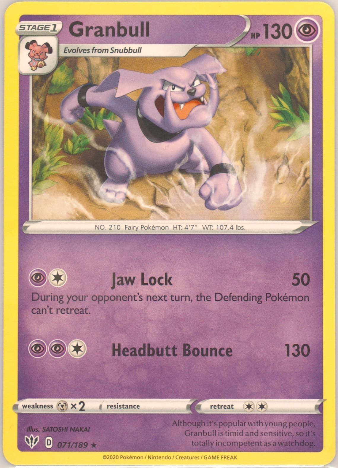 Granbull (071) 2020 Pokemon Sword & Shield Darkness Ablaze