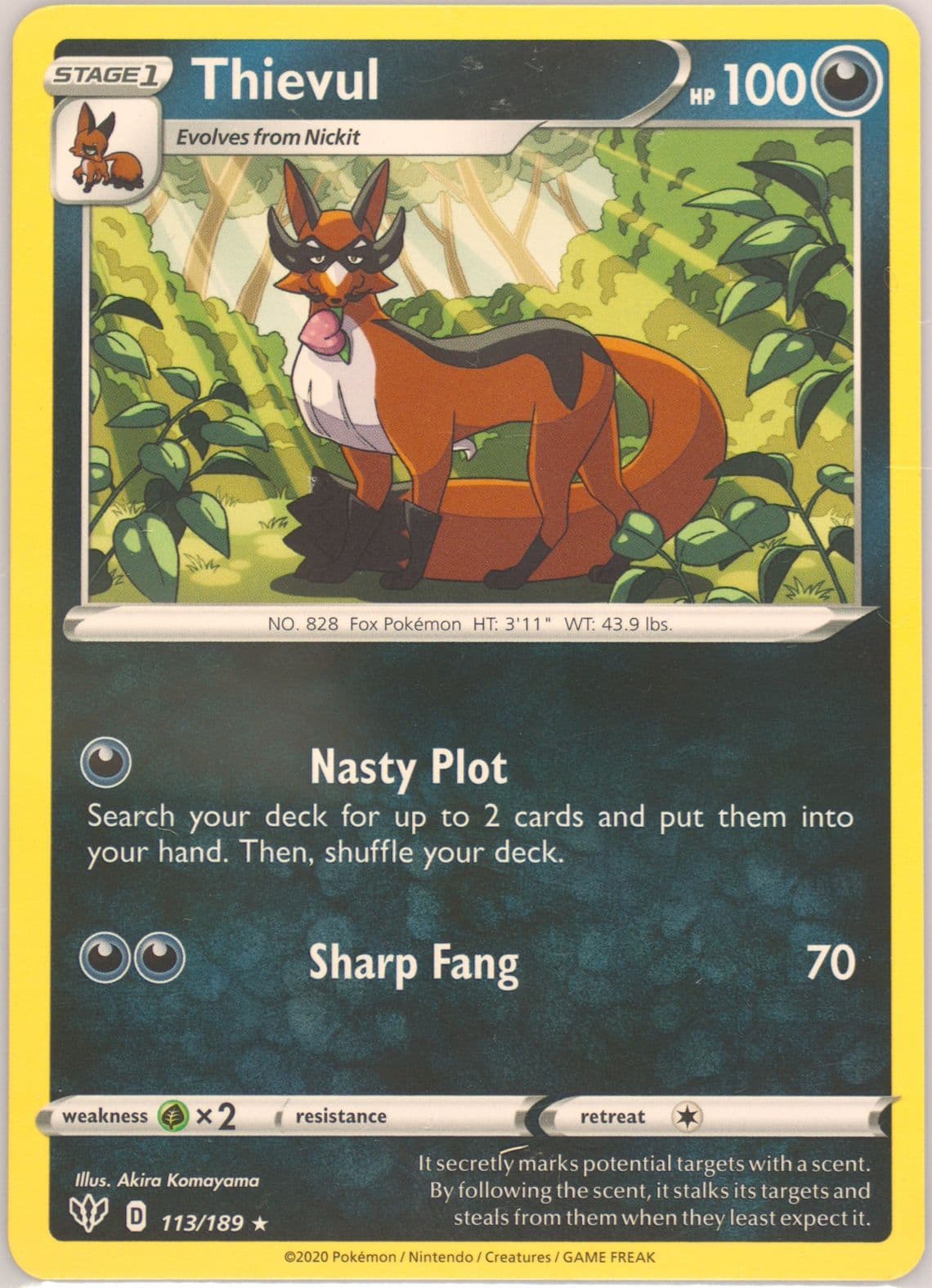 Thievul (113) 2020 Pokemon Sword & Shield Darkness Ablaze
