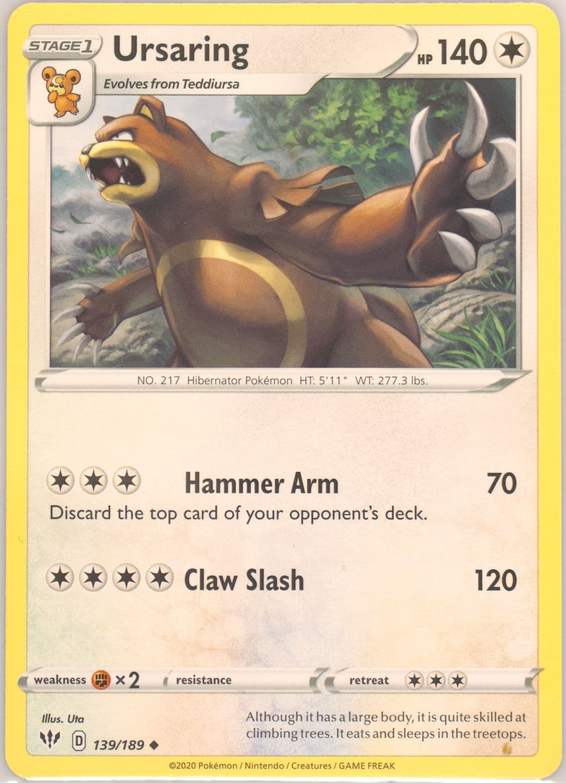 Ursaring (139) 2020 Pokemon Sword & Shield Darkness Ablaze