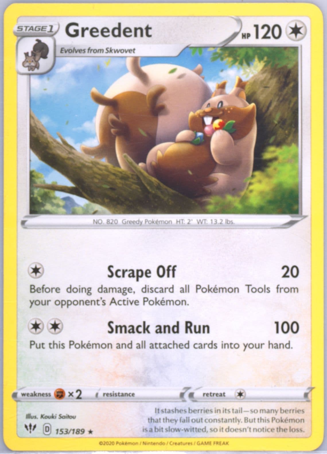 Greedent (153) 2020 Pokemon Sword & Shield Darkness Ablaze