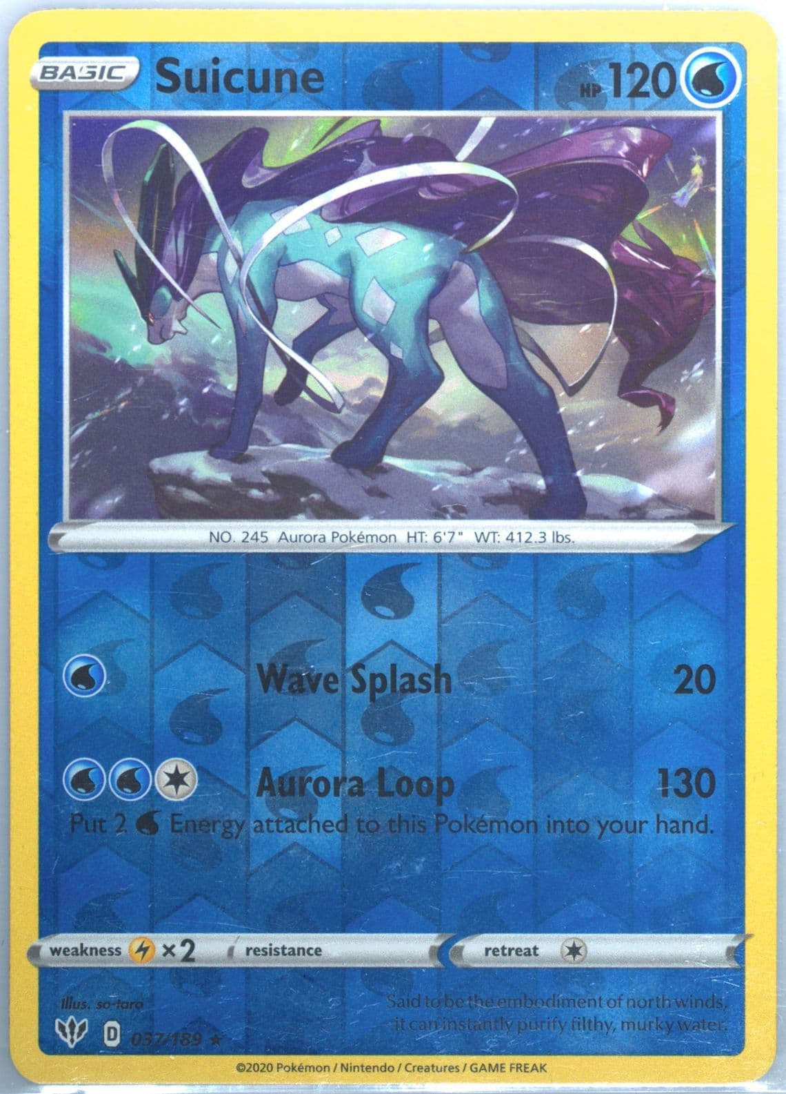 Suicune-Reverse Foil (037) 2020 Pokemon Sword & Shield Darkness Ablaze