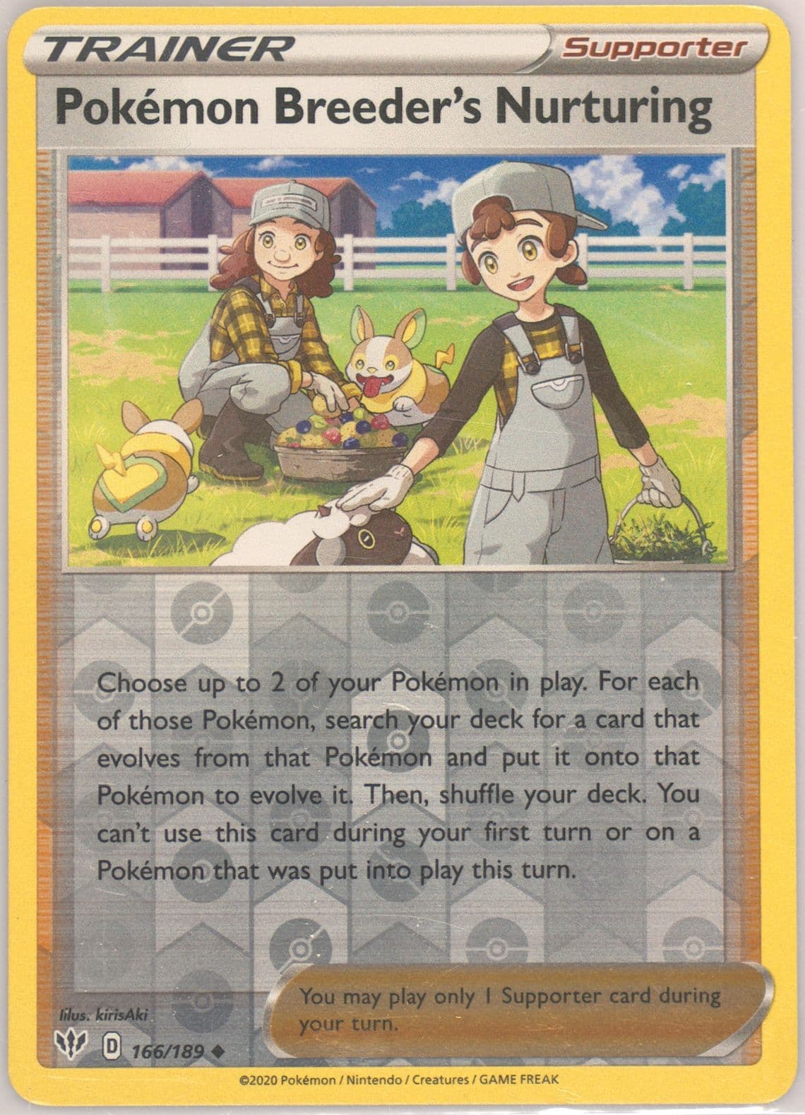 Pokemon Breeder's Nurturing-Reverse Foil (166) 2020 Pokemon Sword & Shield Darkness Ablaze