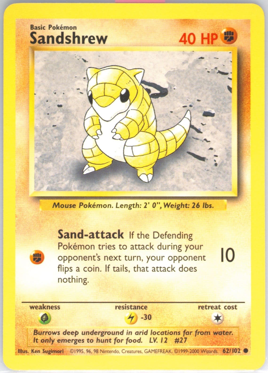 Sandshrew Base Set 1999-2000 (62) 1999 Pokemon Game