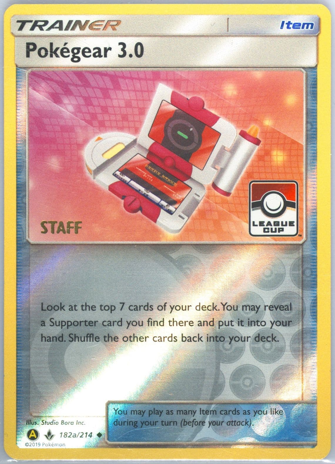 Pokegear 3.0-Reverse Foil Yellow A Alternate Art-League Cup-Staff (182a) 2019 Pokemon Sun & Moon Unbroken Bonds