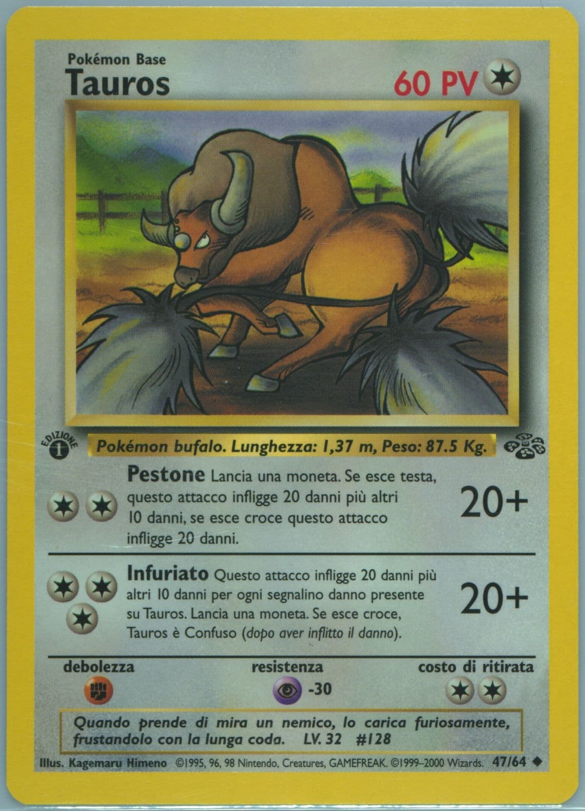 Tauros 1st Edition (47) 2000 Pokemon Italian Jungle