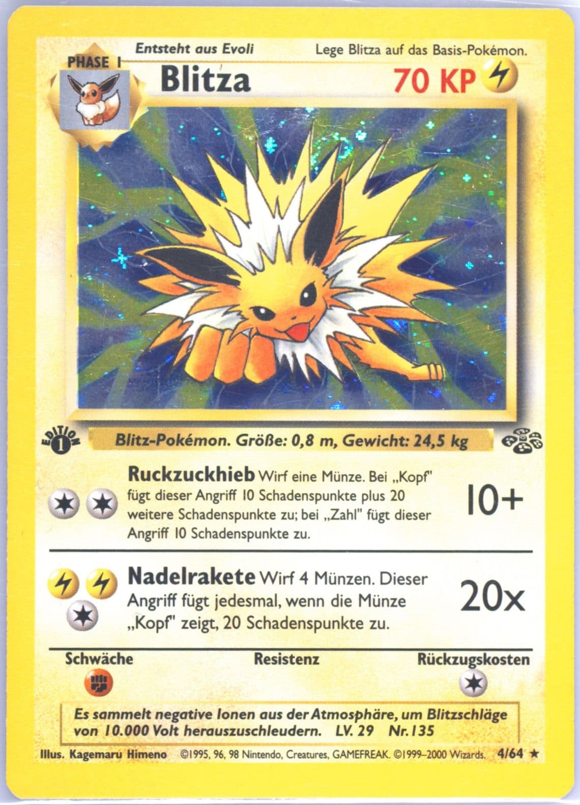 Blitza-Holo 1st Edition (4) 2000 Pokemon German Jungle