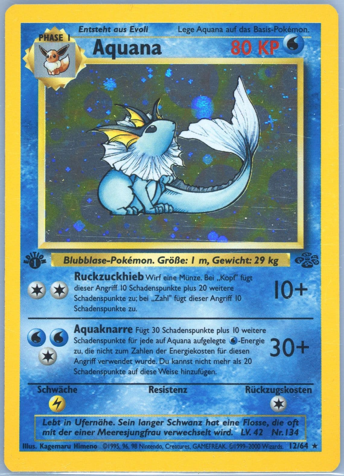 Aquana-Holo 1st Edition (12) 2000 Pokemon German Jungle