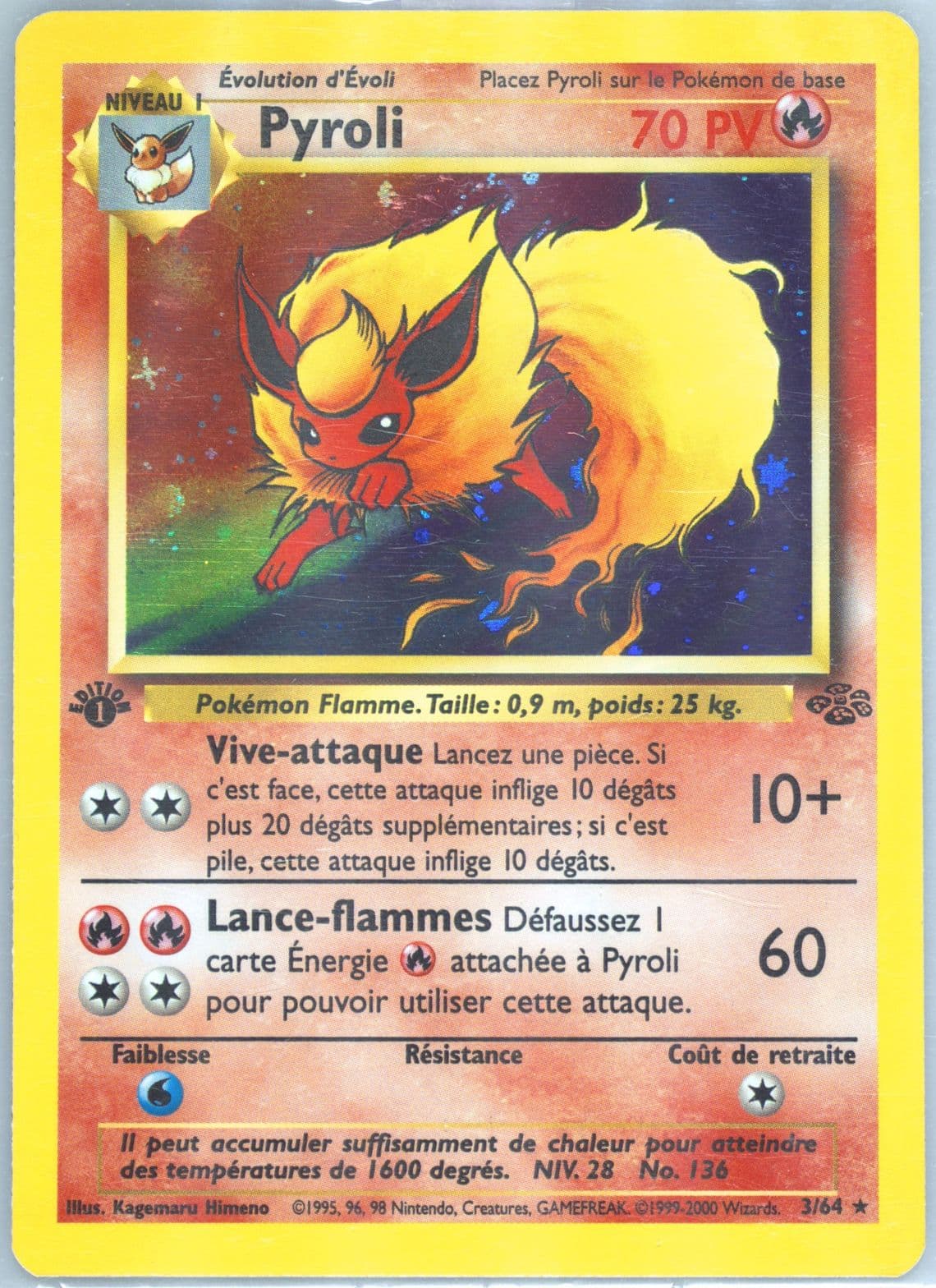 Pyroli-Holo 1st Edition (3) 2000 Pokemon French Jungle