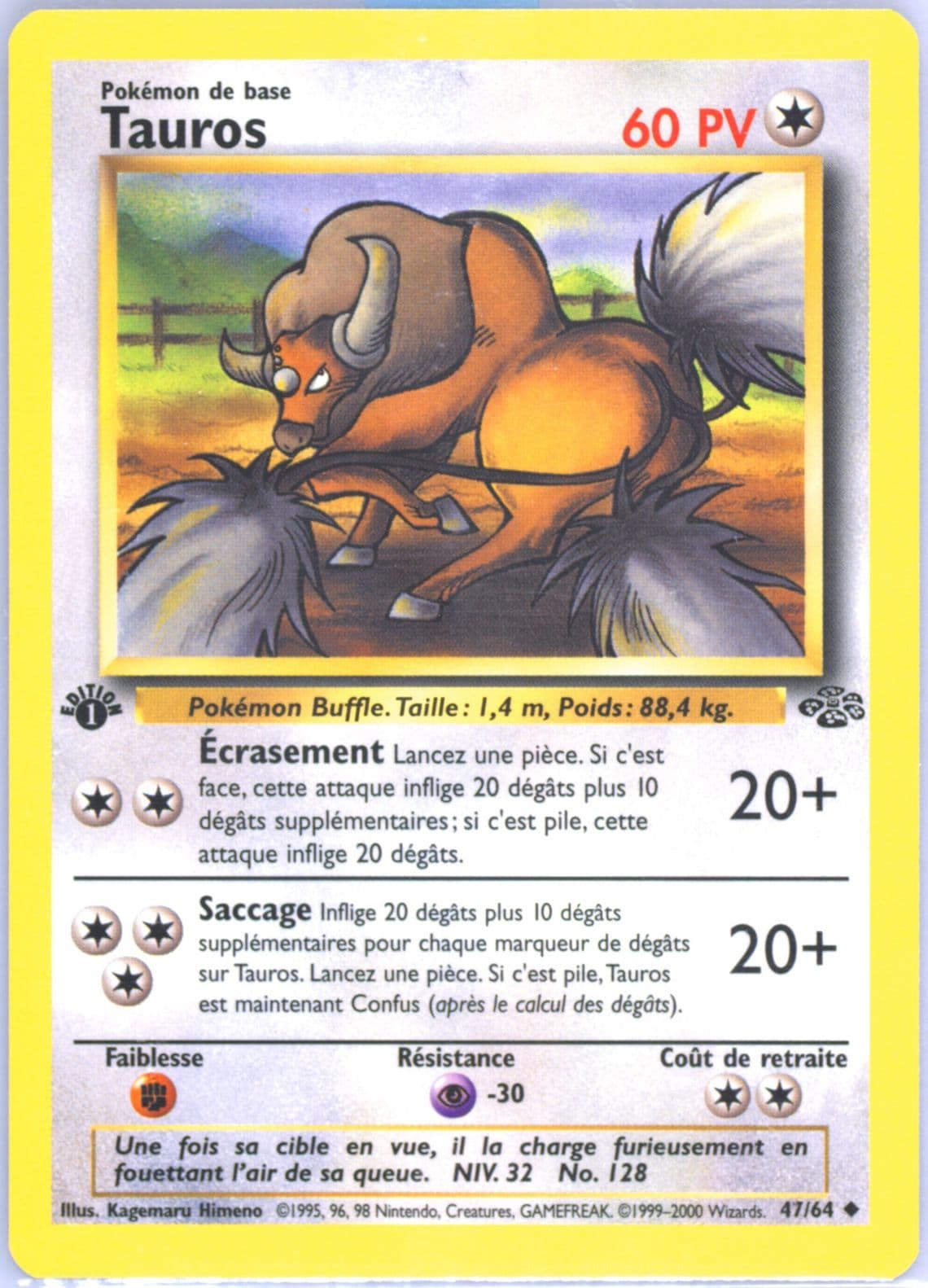 Tauros 1st Edition (47) 2000 Pokemon French Jungle