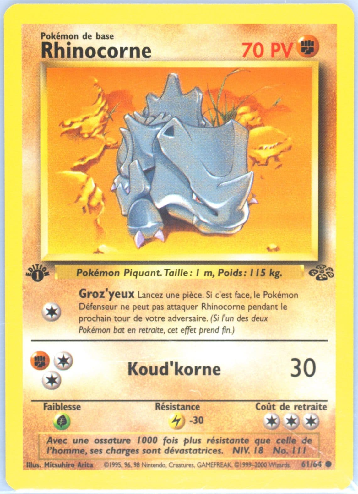 Rhinocorne 1st Edition (61) 2000 Pokemon French Jungle