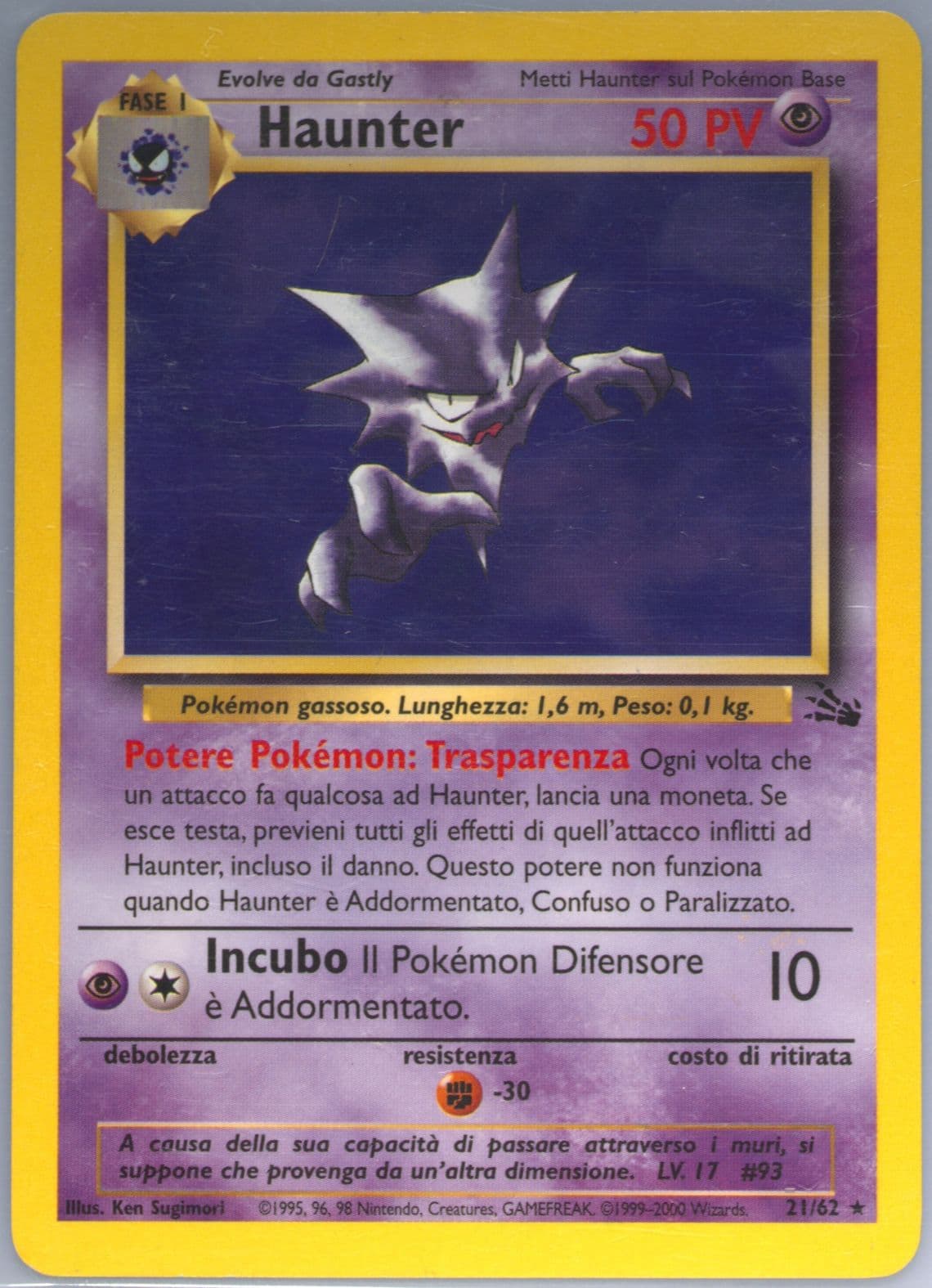 Haunter (21) 2000 Pokemon Italian Fossil