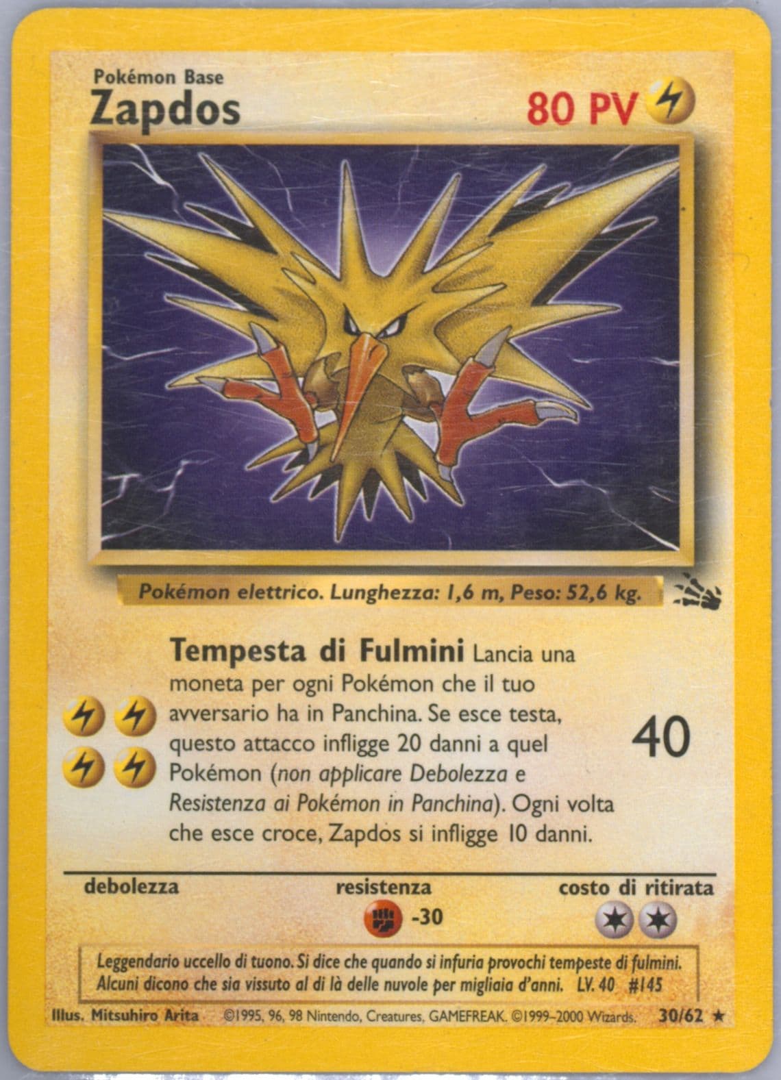 Zapdos (30) 2000 Pokemon Italian Fossil