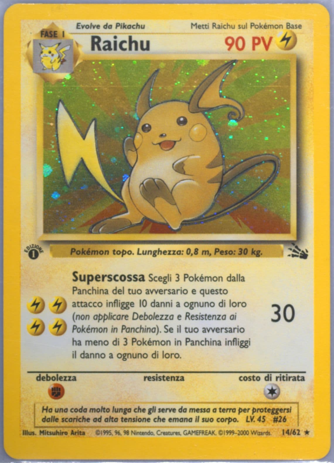 Raichu-Holo 1st Edition (14) 2000 Pokemon Italian Fossil