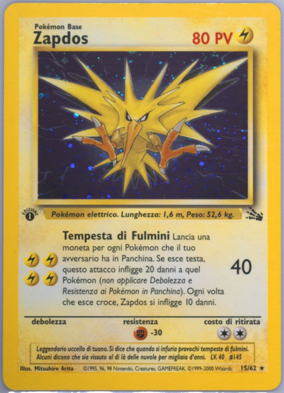 Zapdos-Holo 1st Edition (15) 2000 Pokemon Italian Fossil