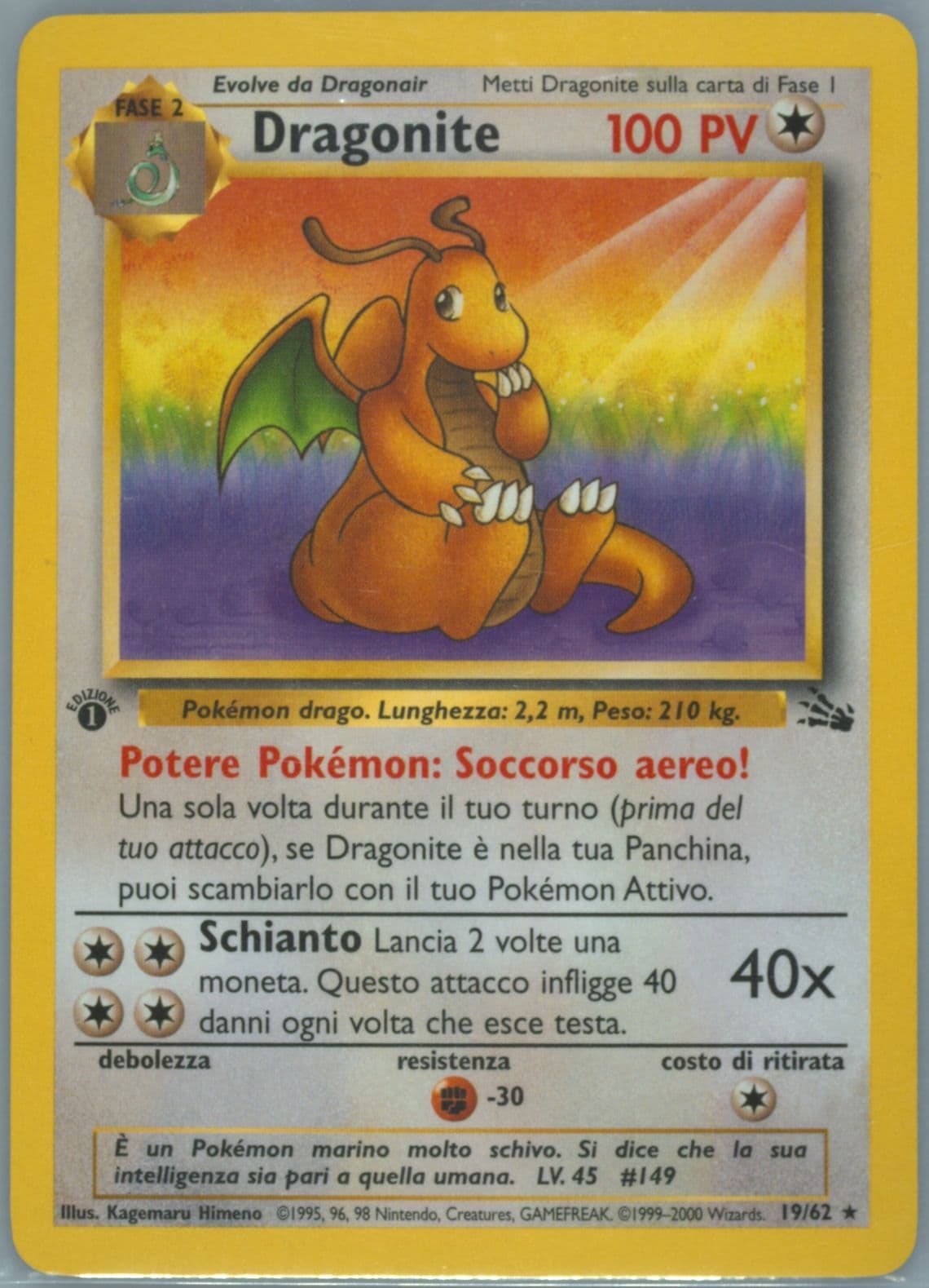 Dragonite 1st Edition (19) 2000 Pokemon Italian Fossil