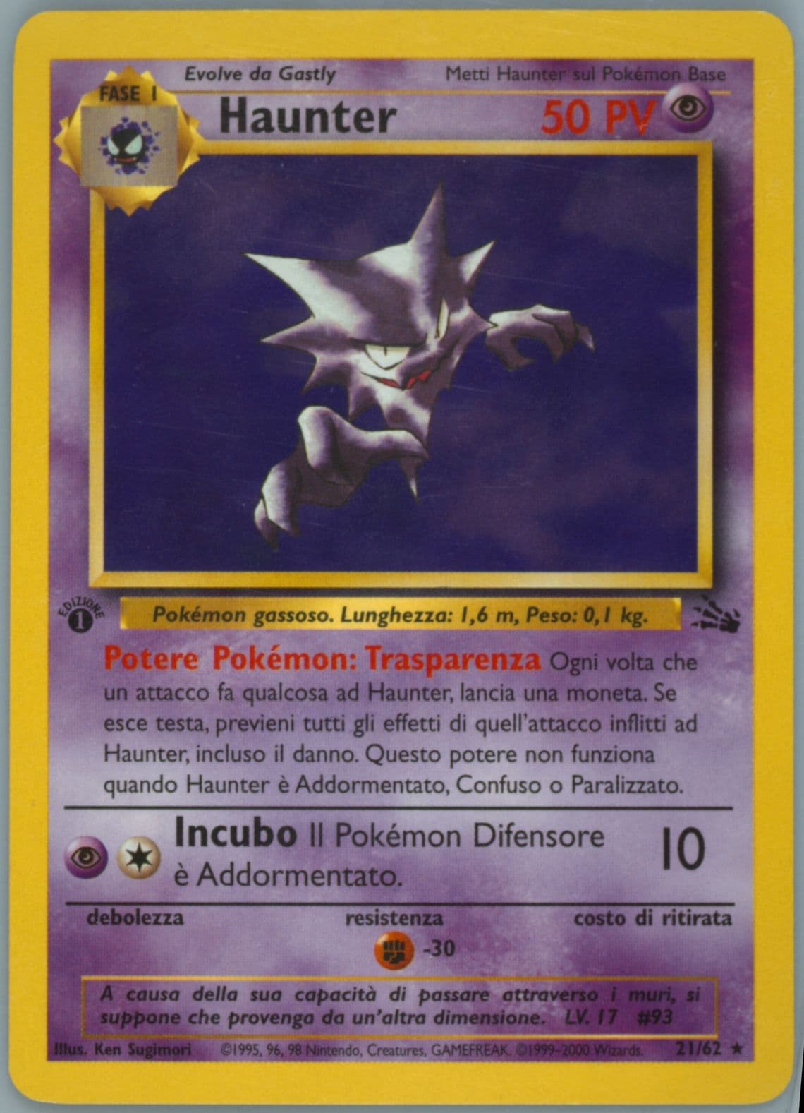 Haunter 1st Edition (21) 2000 Pokemon Italian Fossil