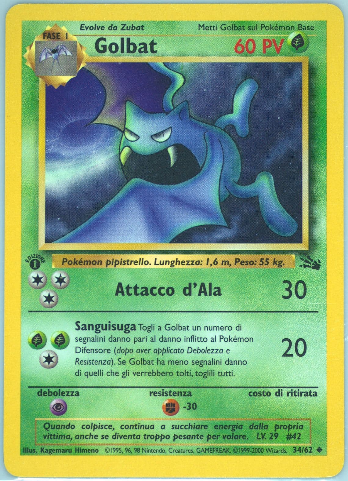 Golbat 1st Edition (34) 2000 Pokemon Italian Fossil