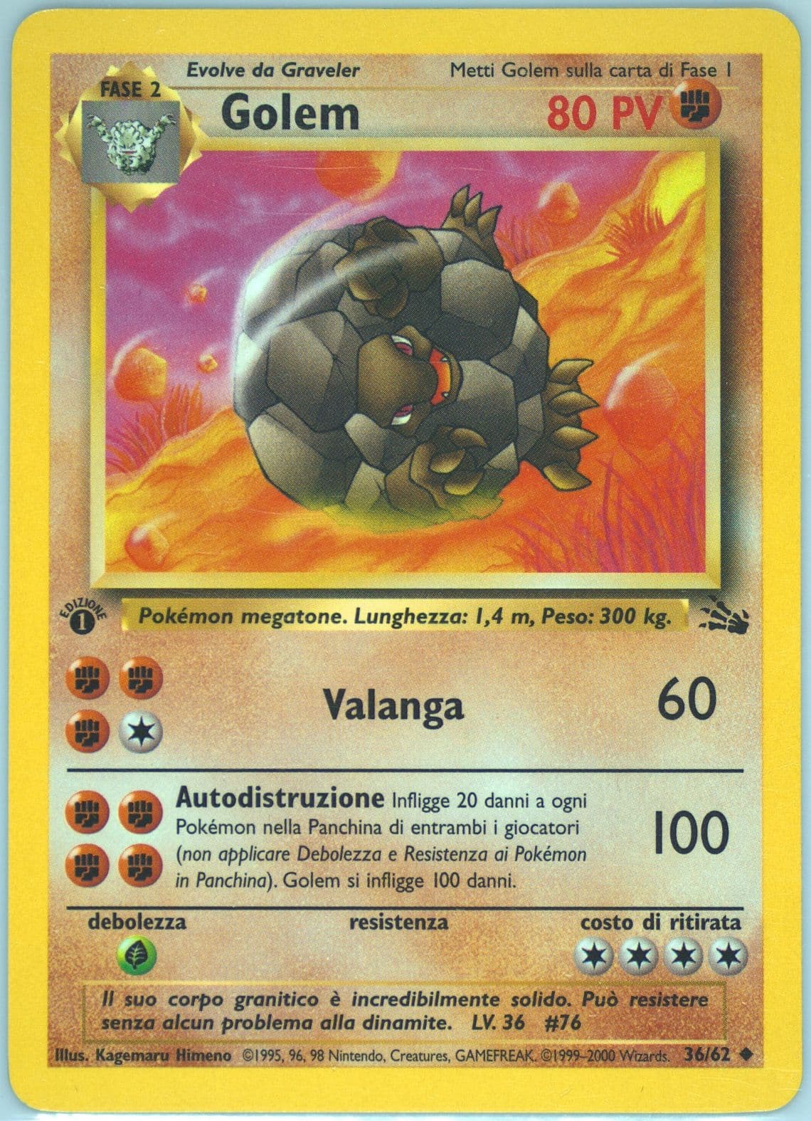 Golem 1st Edition (36) 2000 Pokemon Italian Fossil