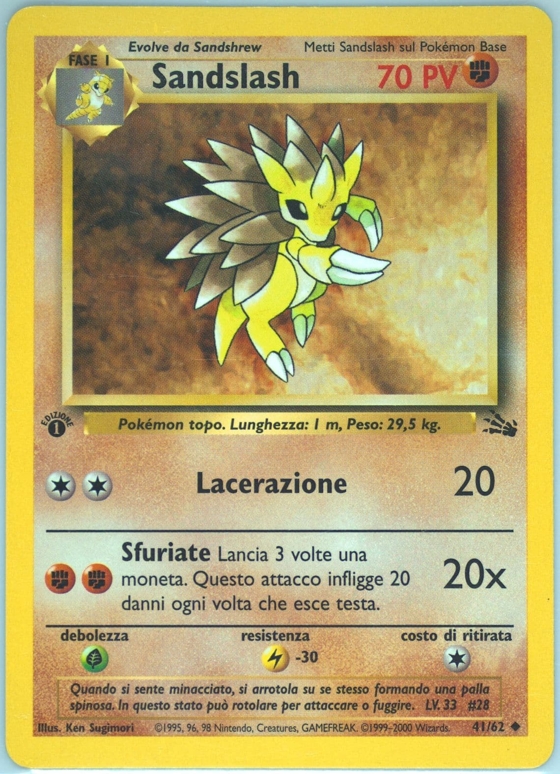 Sandslash 1st Edition (41) 2000 Pokemon Italian Fossil