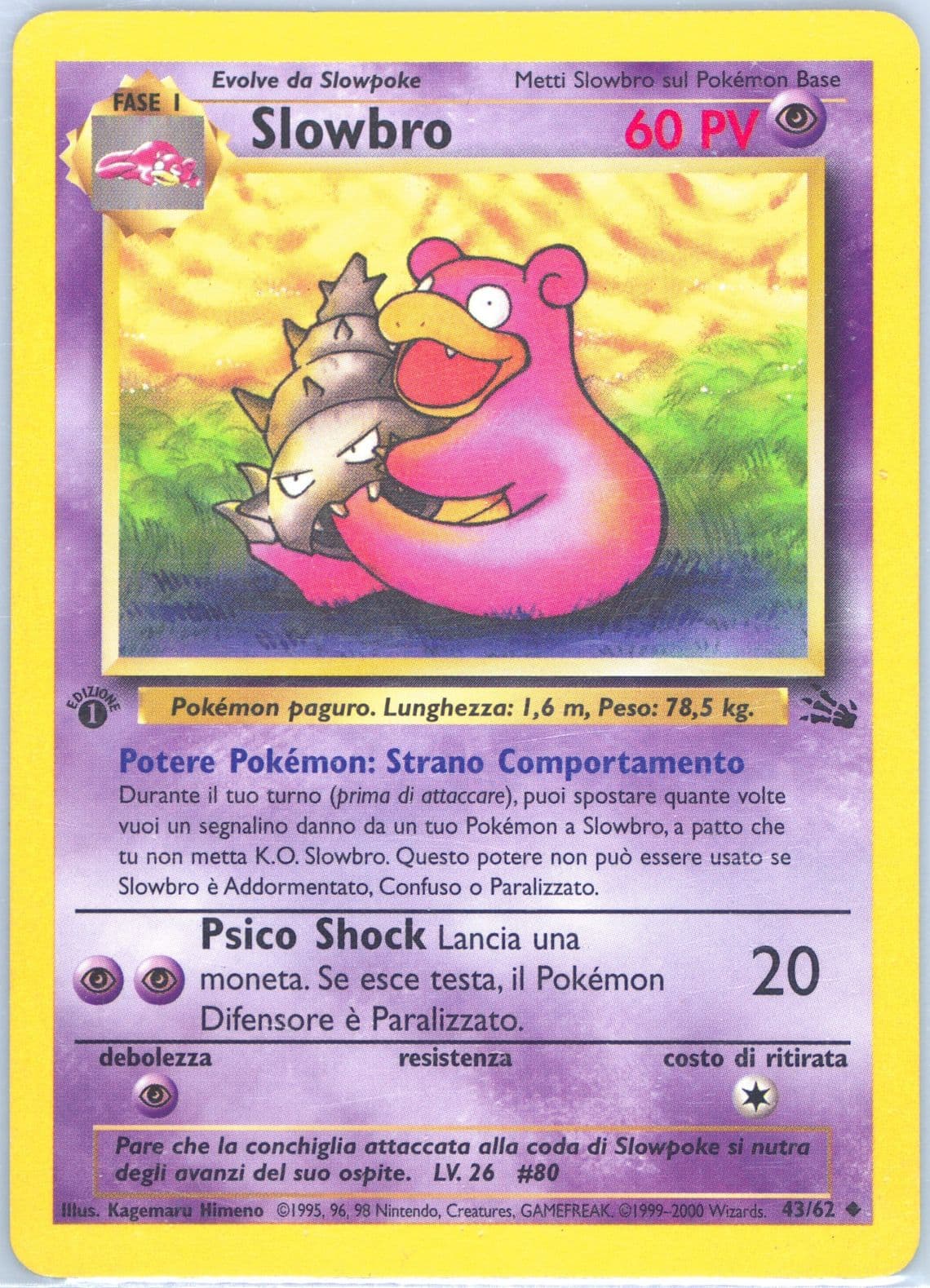 Slowbro 1st Edition (43) 2000 Pokemon Italian Fossil