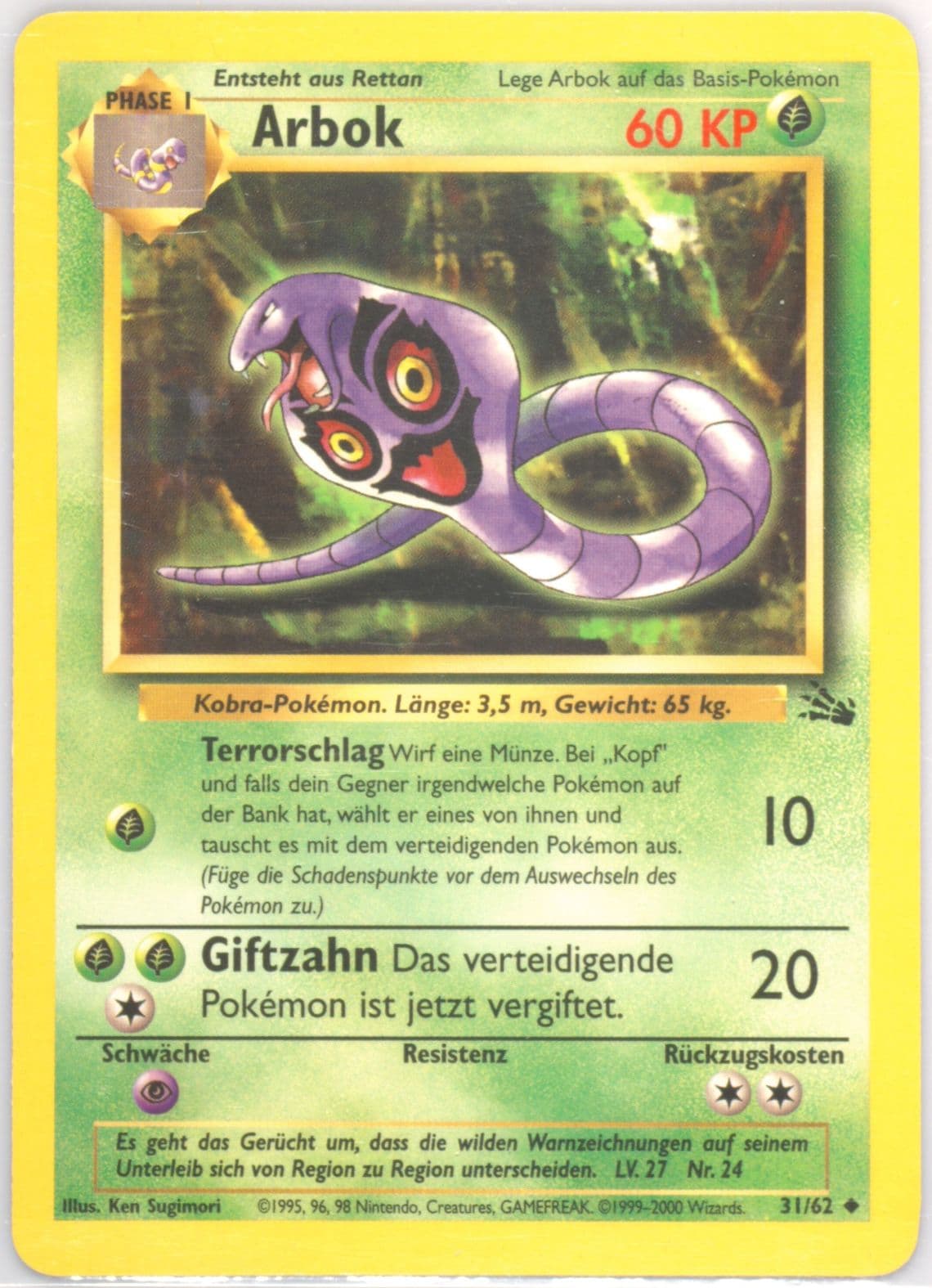 Arbok (31) 2000 Pokemon German Fossil