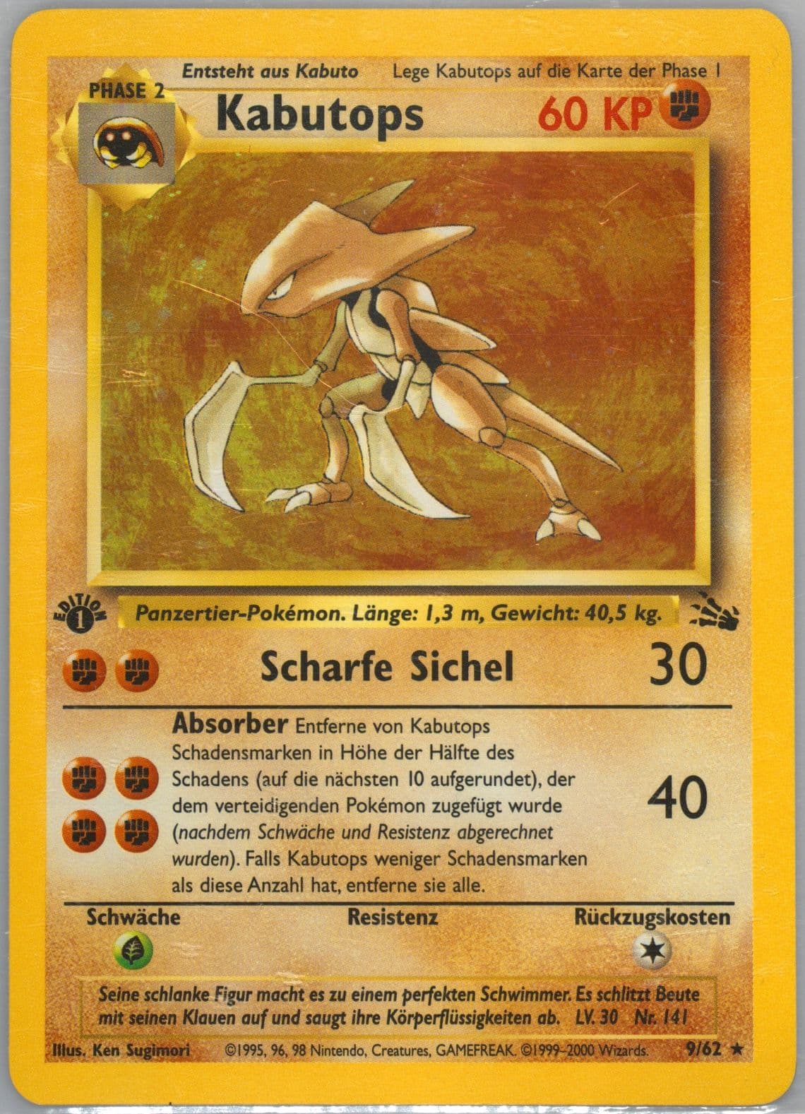 Kabutops-Holo 1st Edition (9) 2000 Pokemon German Fossil