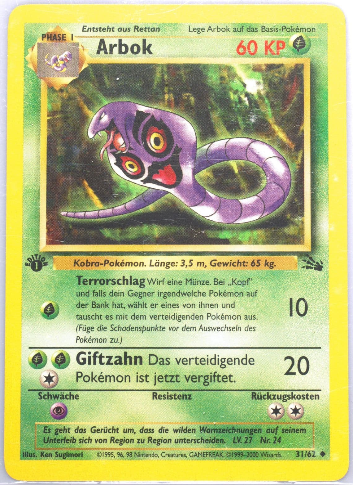 Arbok 1st Edition (31) 2000 Pokemon German Fossil