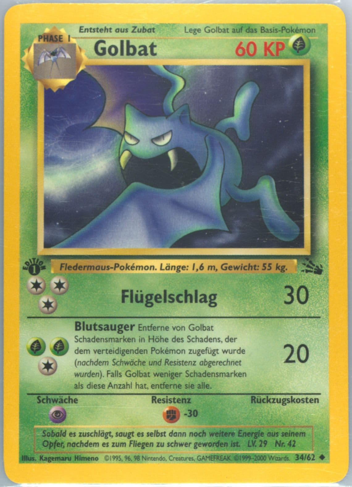 Golbat 1st Edition (34) 2000 Pokemon German Fossil