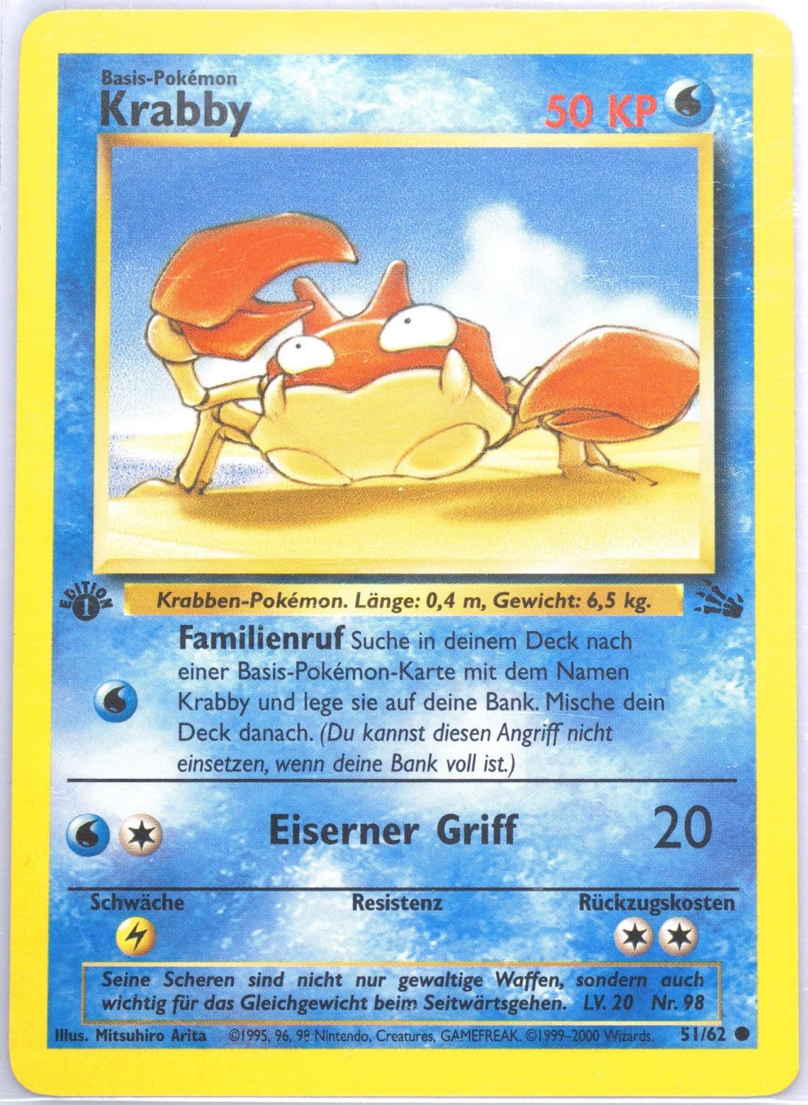 Krabby 1st Edition (51) 2000 Pokemon German Fossil
