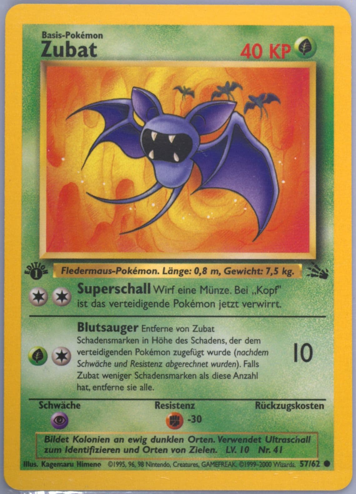 Zubat 1st Edition (57) 2000 Pokemon German Fossil