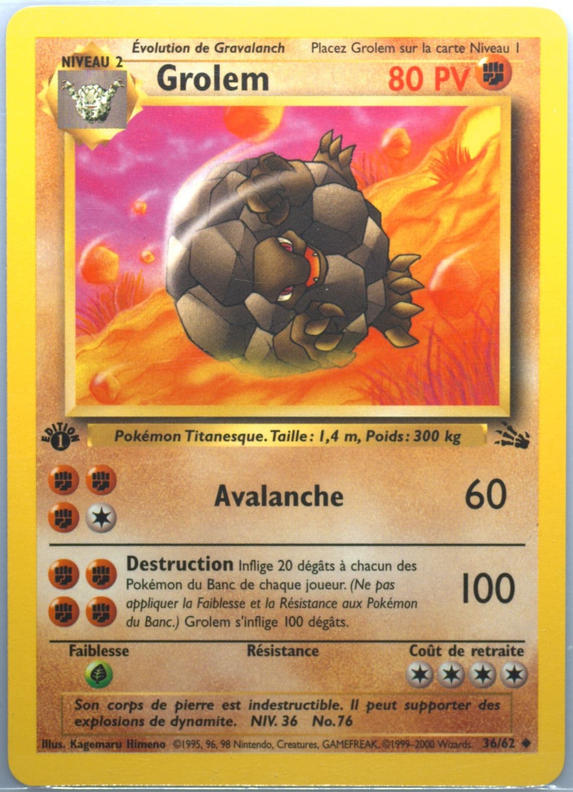 Grolem 1st Edition (36) 2000 Pokemon French Fossil