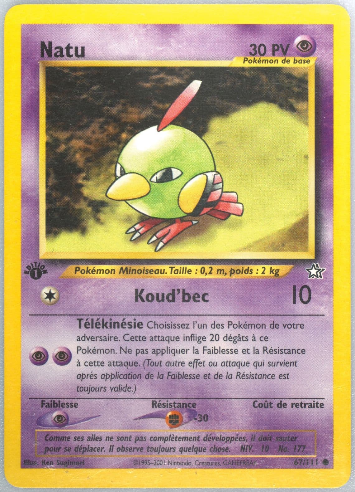 Natu 1st Edition (67) 2001 Pokemon French Neo Genesis