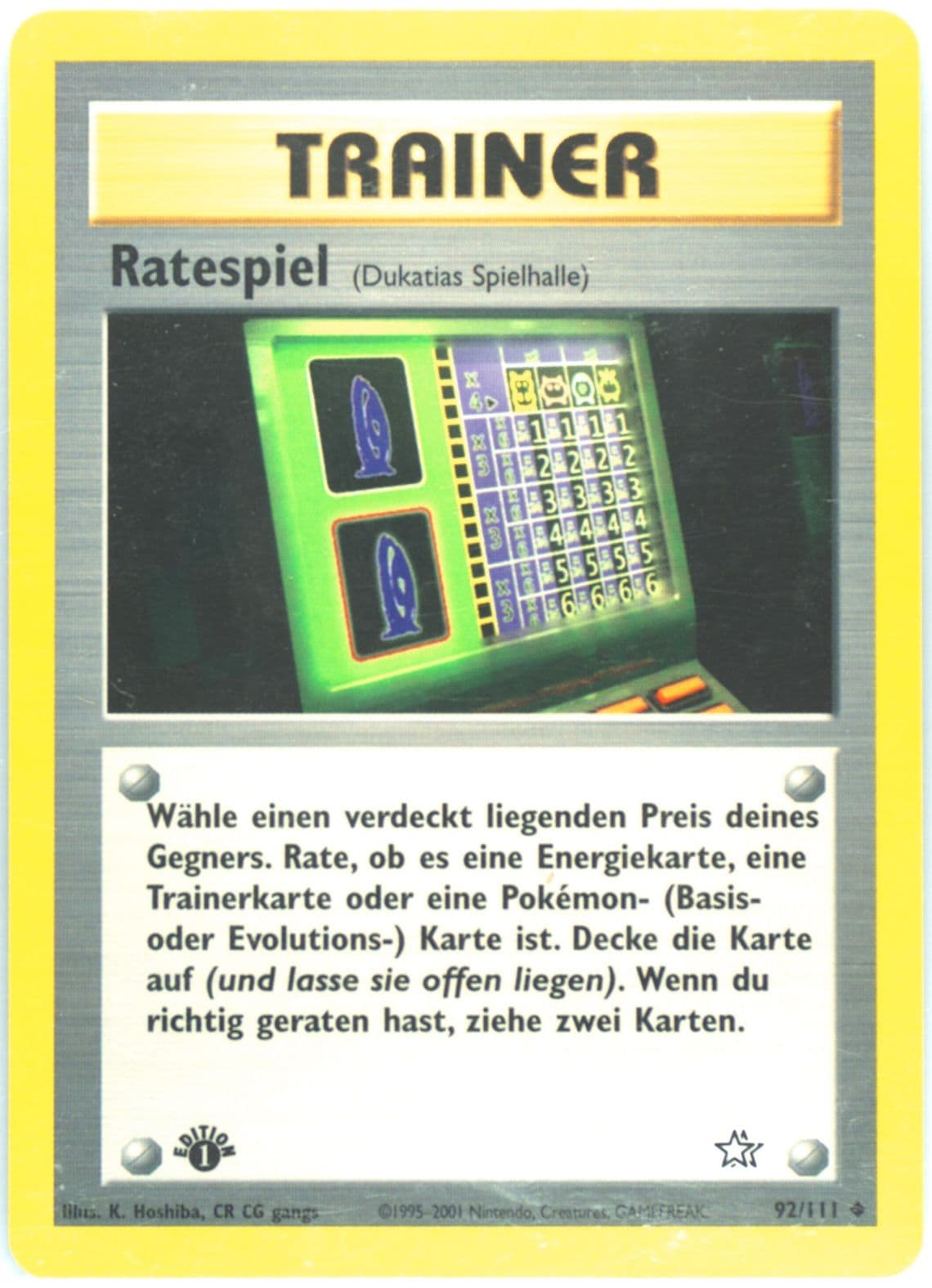 Ratespiel 1st Edition (92) 2001 Pokemon German Neo Genesis