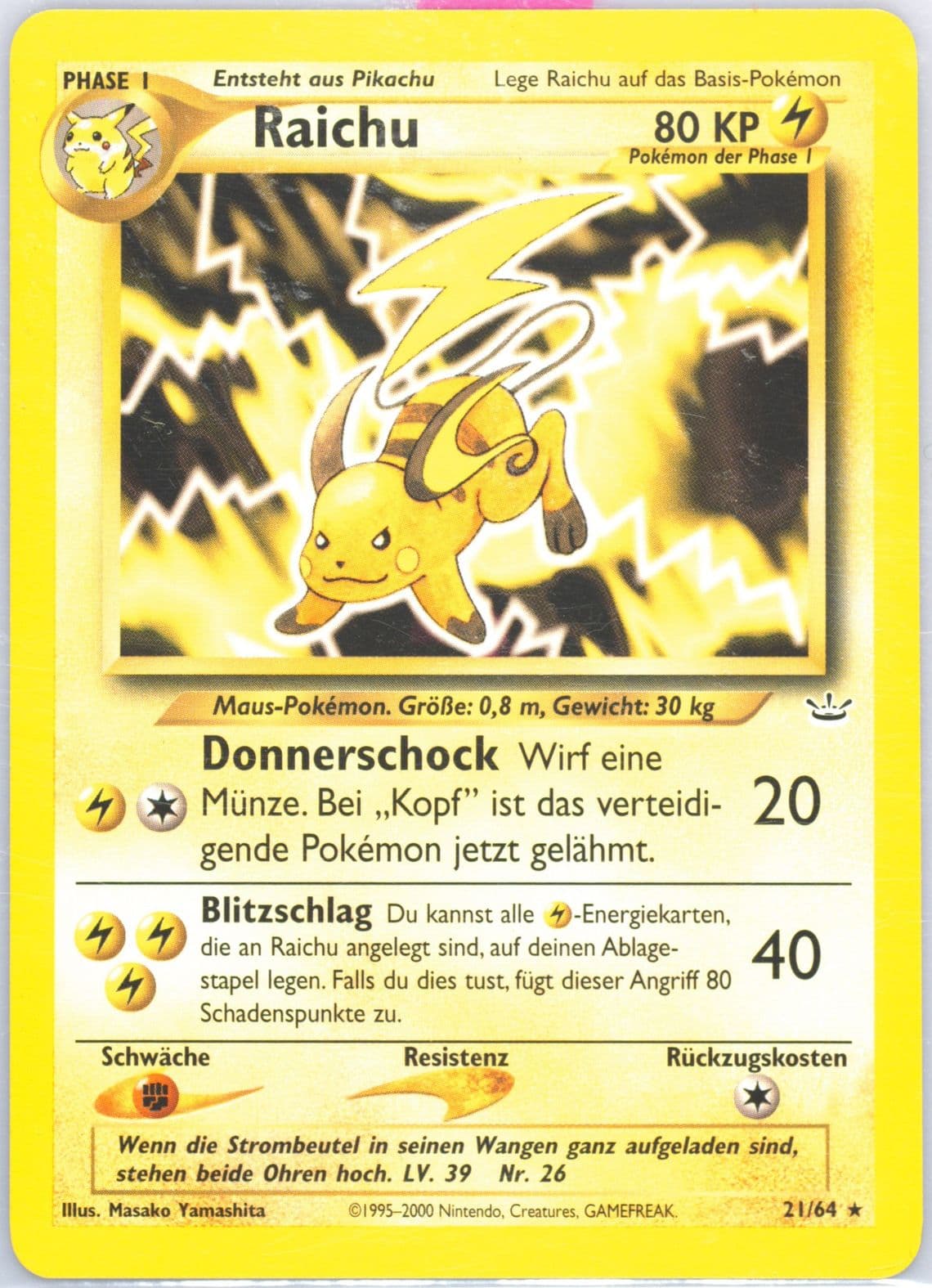 Raichu (21) 2002 Pokemon German Neo Revelation