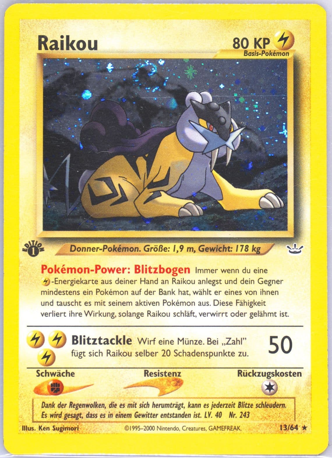 Raikou-Holo 1st Edition (13) 2002 Pokemon German Neo Revelation
