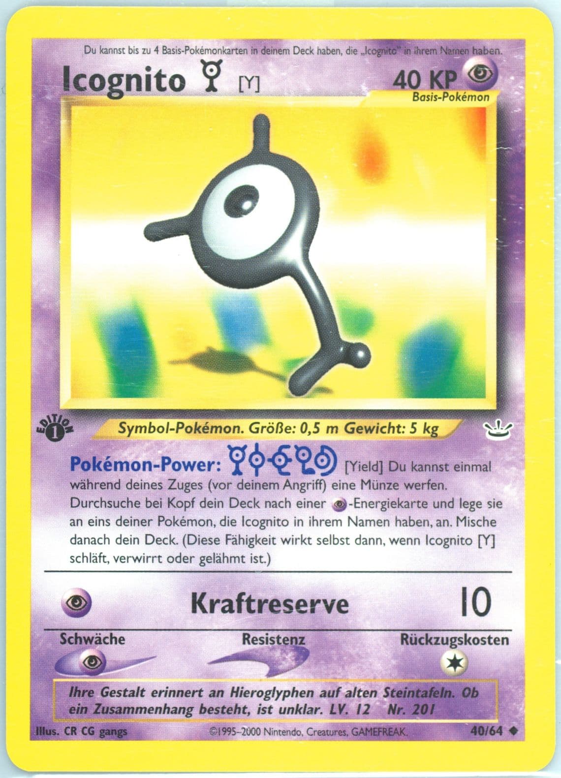 Icognito Y 1st Edition (40) 2002 Pokemon German Neo Revelation