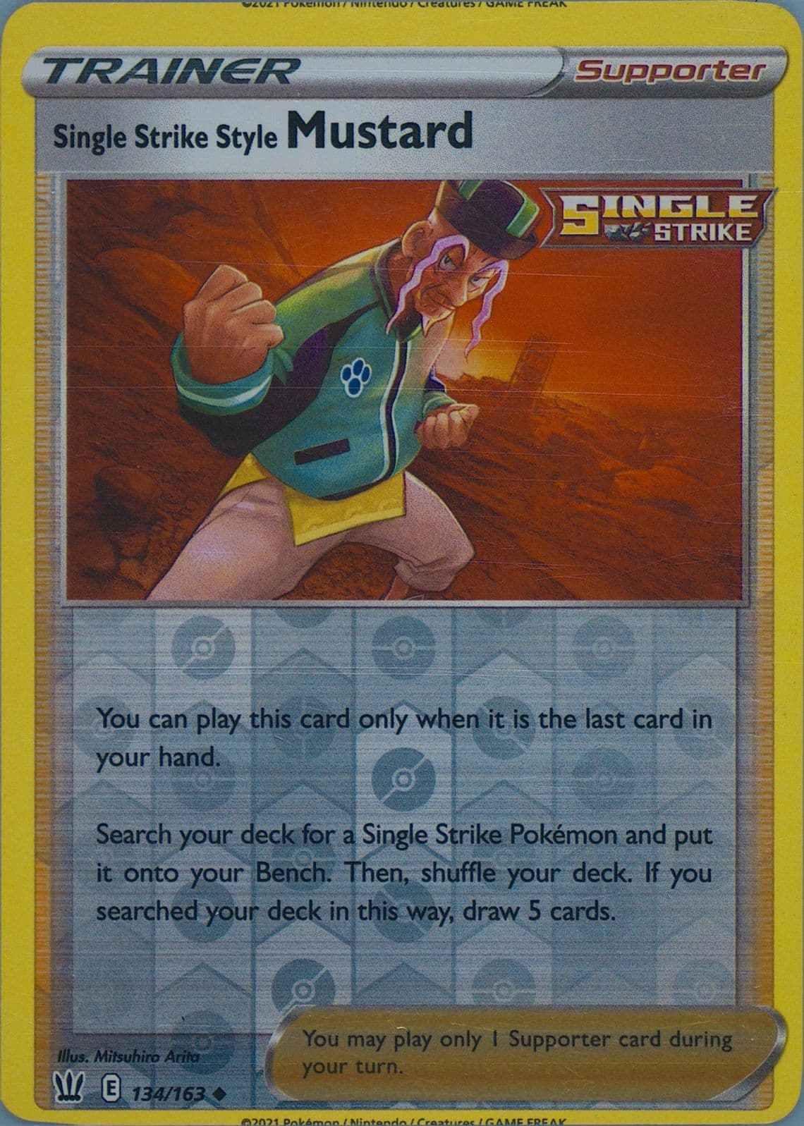 Single Strike Style Mustard-Reverse Foil (134) 2021 Pokemon Sword & Shield Battle Styles