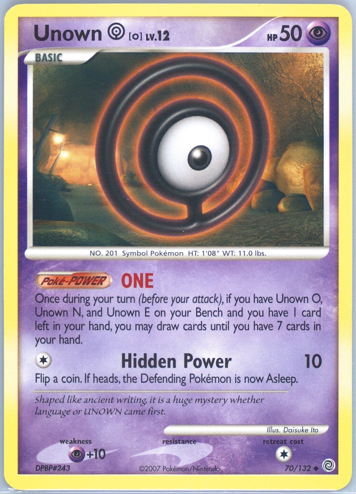 Unown O (70) 2007 Pokemon Diamond & Pearl Secret Wonders