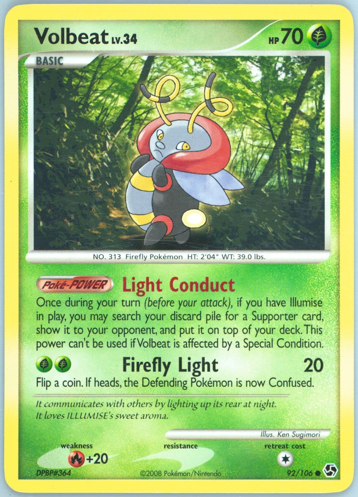 Volbeat (92) 2008 Pokemon Diamond & Pearl Great Encounters