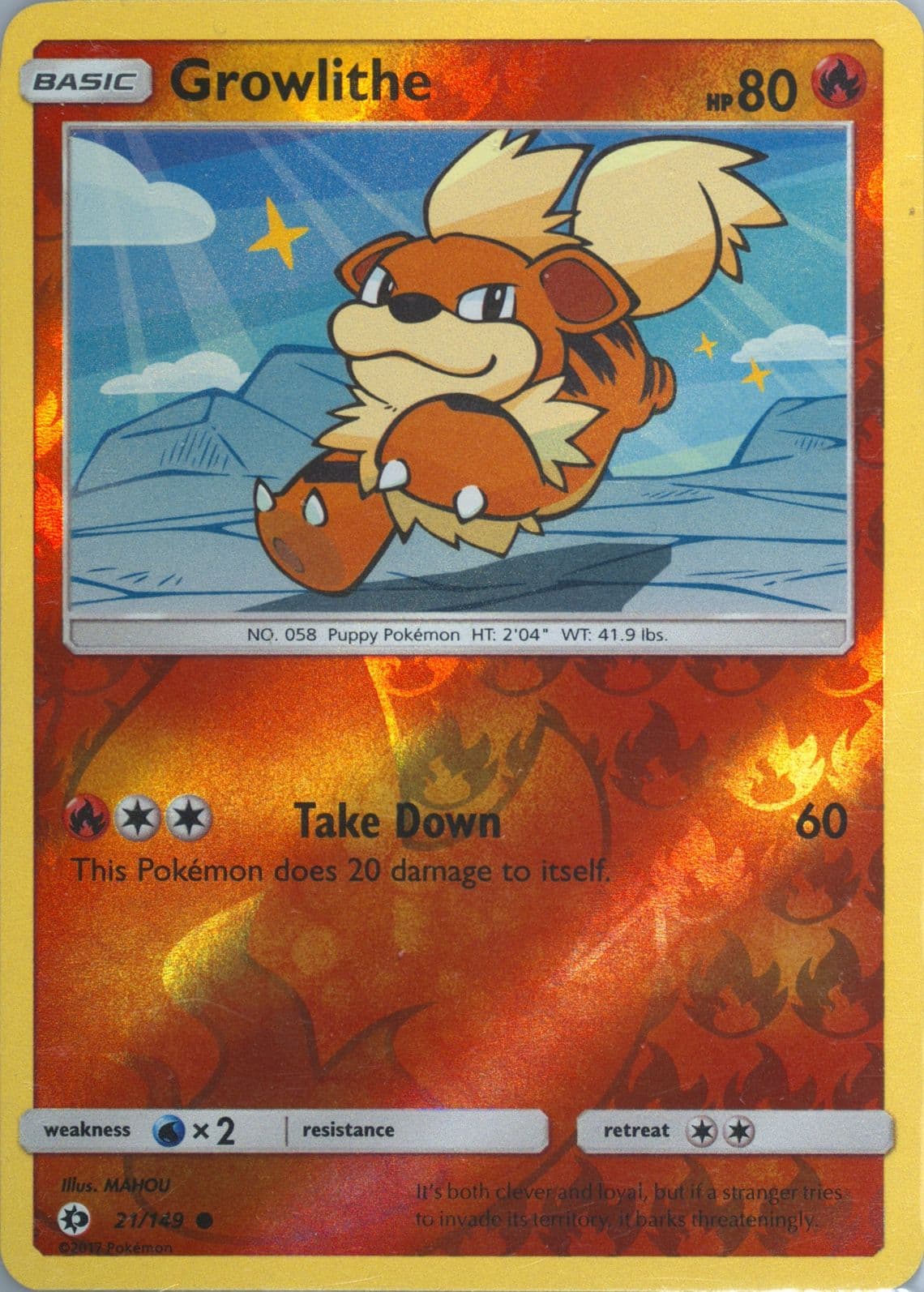 Growlithe-Reverse Foil (21) 2017 Pokemon Sun & Moon