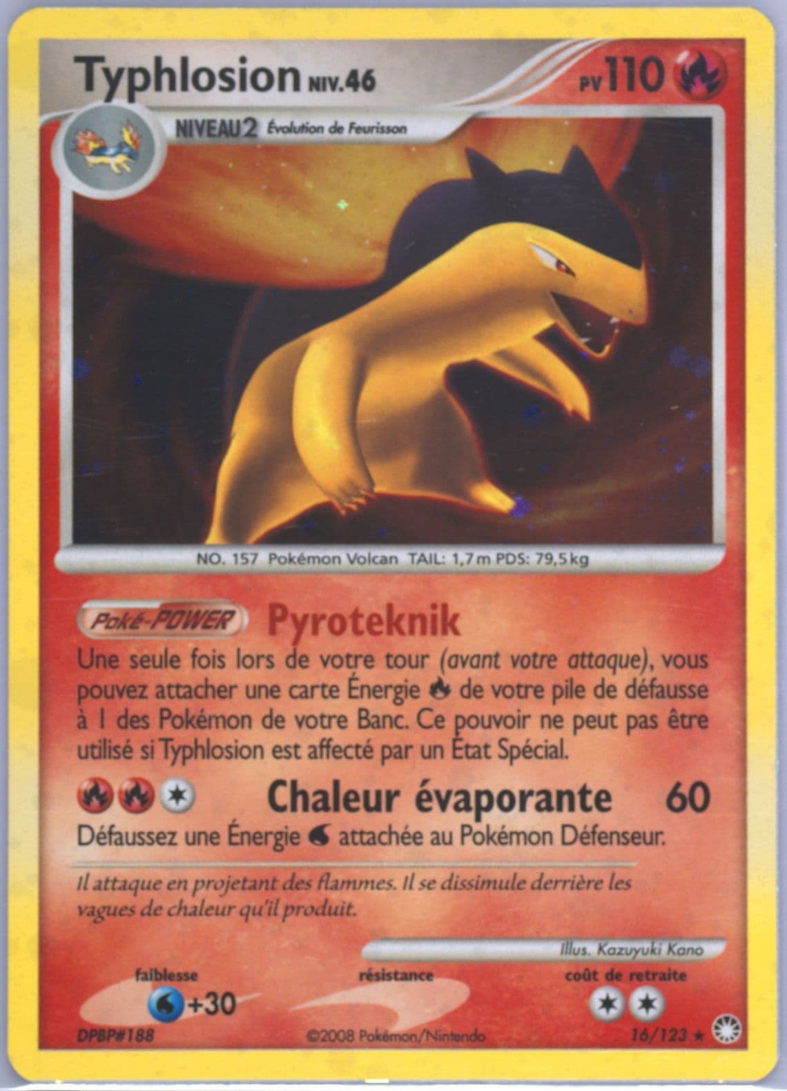 Typhlosion-Holo (16) 2008 Pokemon French Diamond & Pearl Mysterious Treasures