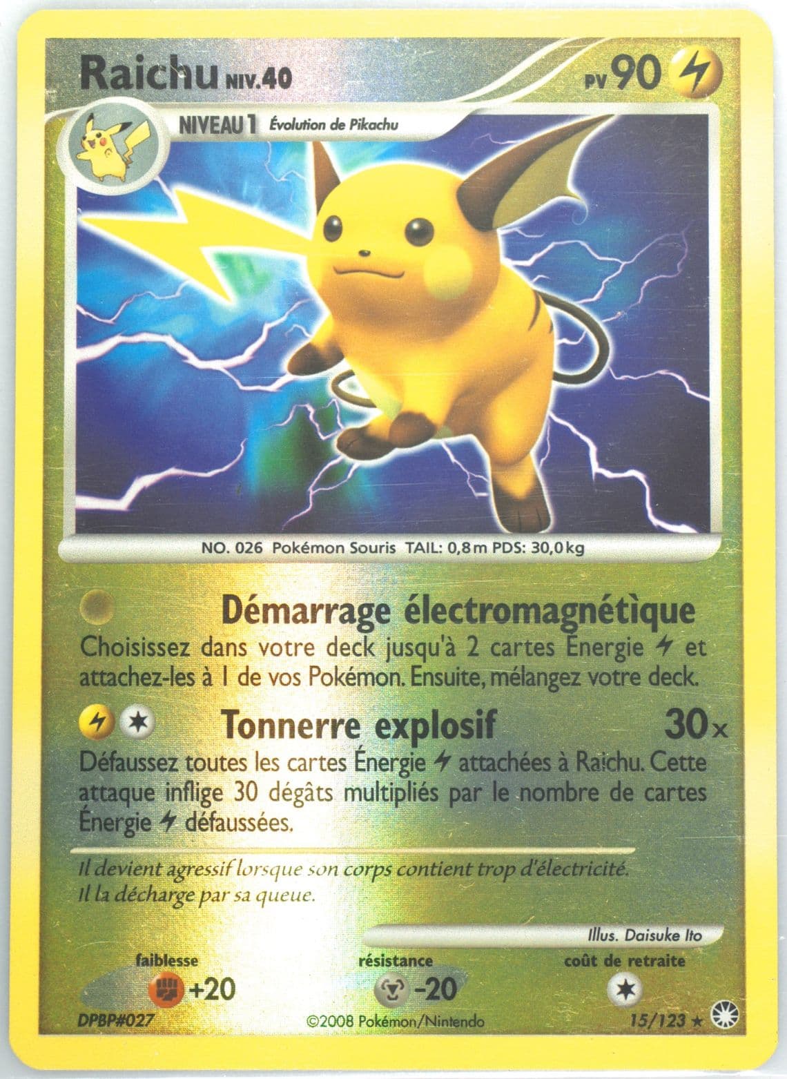 Raichu-Reverse Foil (15) 2008 Pokemon French Diamond & Pearl Mysterious Treasures